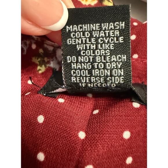 NWT Women's L Cottagecore Floral Polka Dot V Gold Zip Elastic Tie Waist Dress - Picture 10 of 10